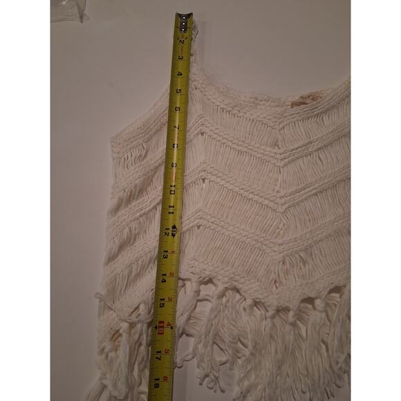 Boho Crochet Fringe Crop Top Chevron Knit Festival Tank Cami Cream Ivory S/M - Picture 5 of 7